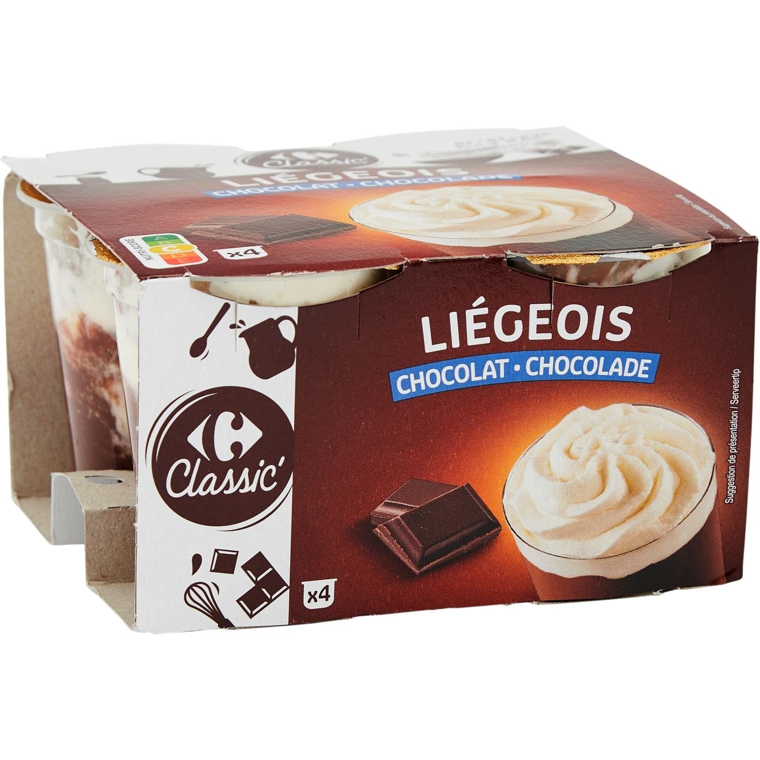 Liégeois chocolat CARREFOUR CLASSIC Les  les 4 pots de 100 G