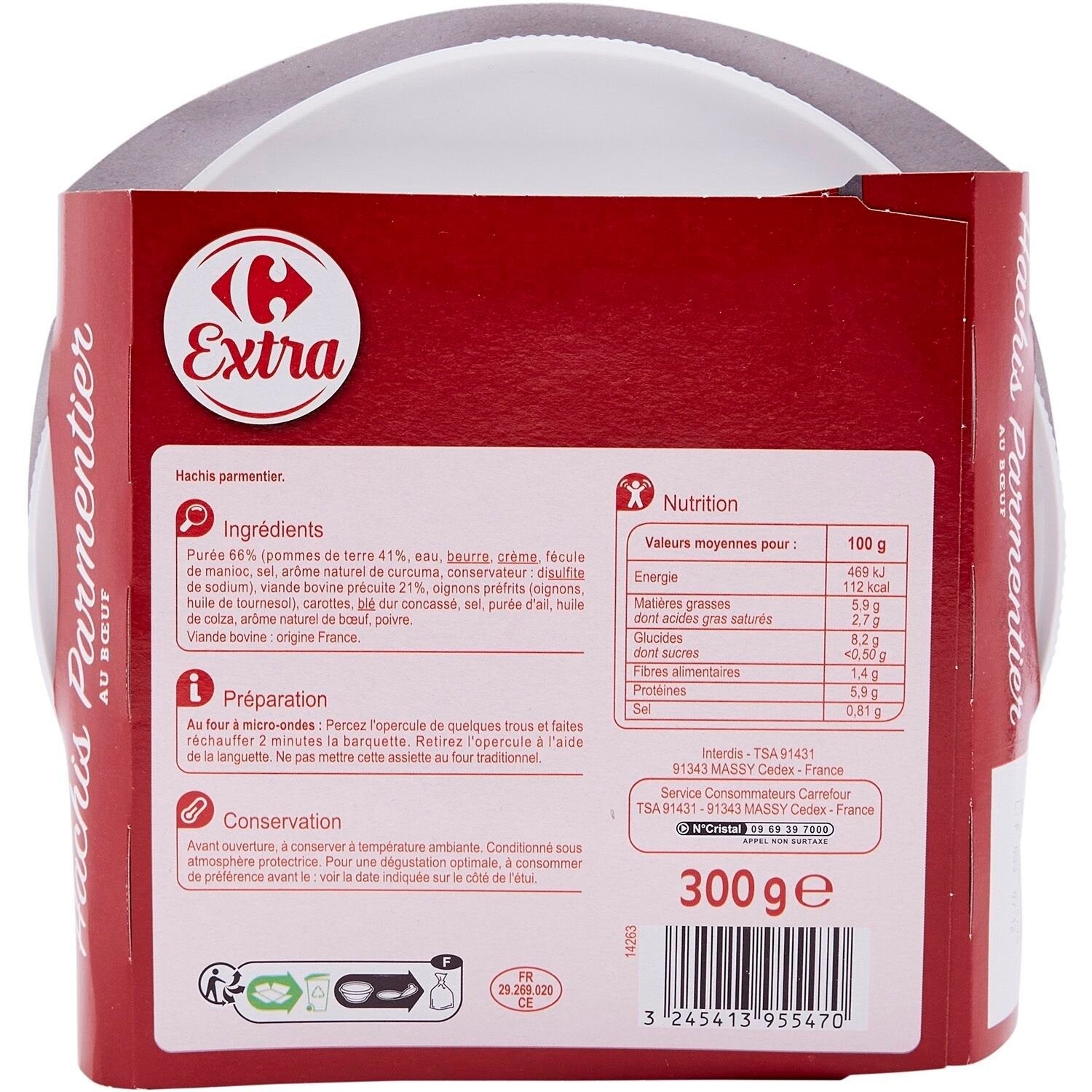 Plat cuisiné hachis parmentier bœuf CARREFOUREXTRA 300g