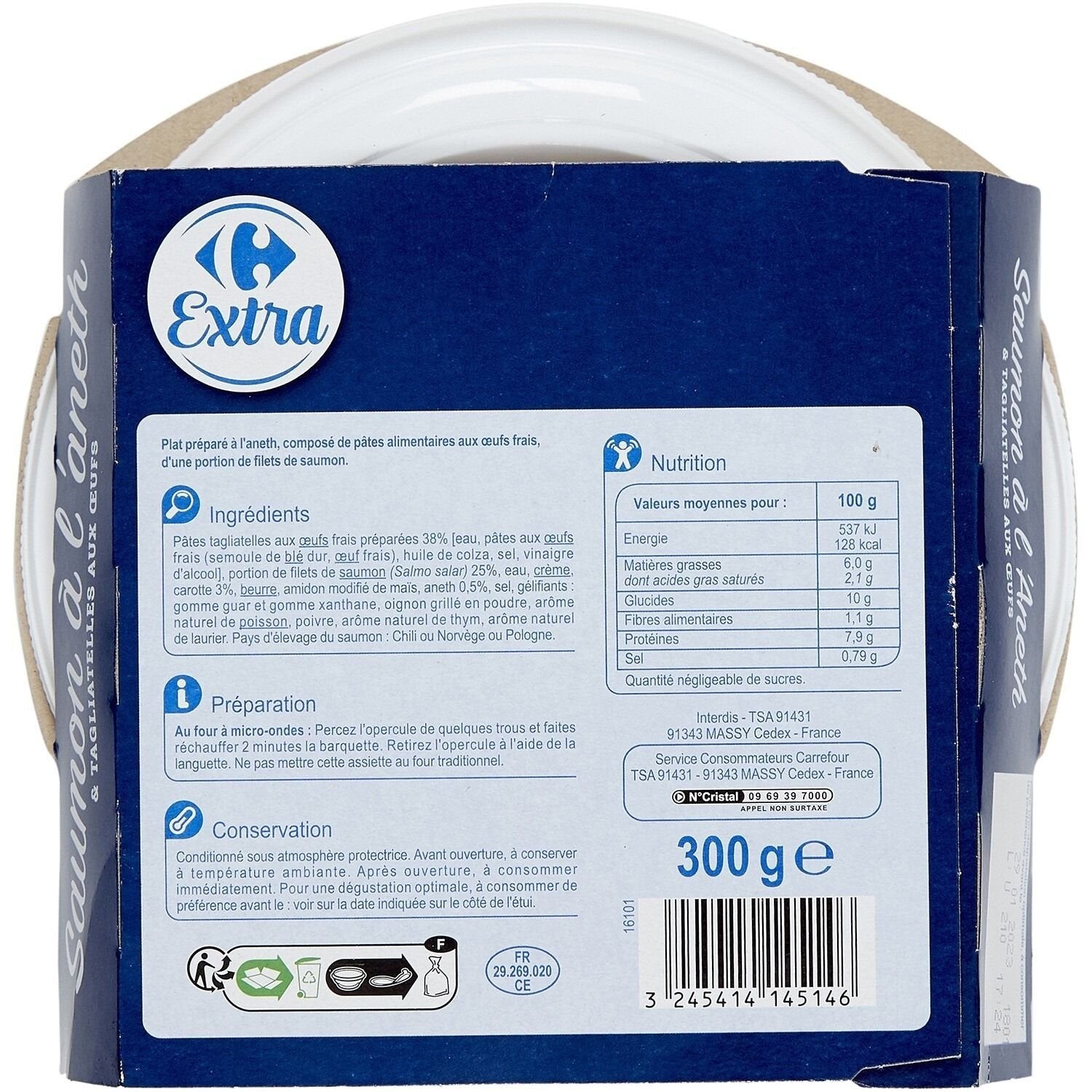 Plat cuisiné saumon tagliatelle CARREFOUR EXTRA 300g