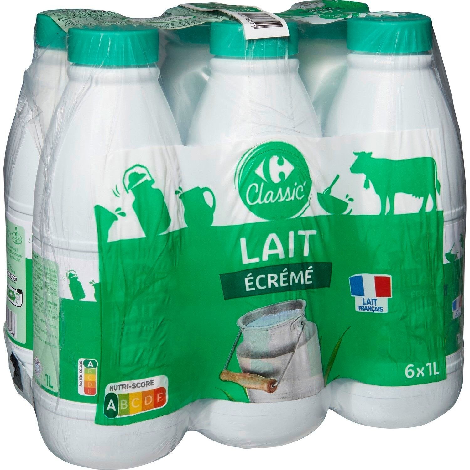 Lait Ecrémé écrémé CARREFOUR CLASSIC - Le pack de 6 bouteilles de 1 L