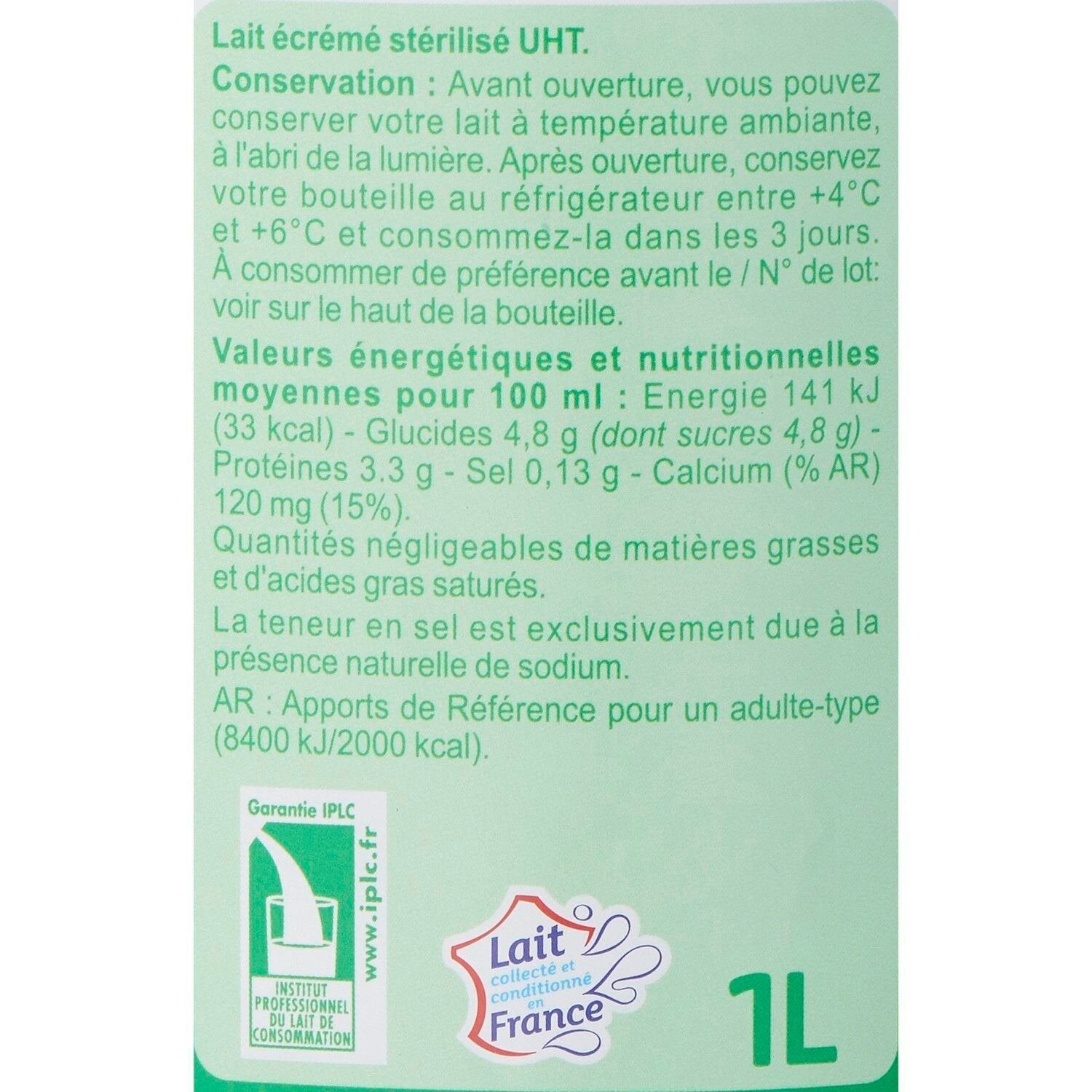Lait Ecrémé écrémé CARREFOUR CLASSIC - Le pack de 6 bouteilles de 1 L