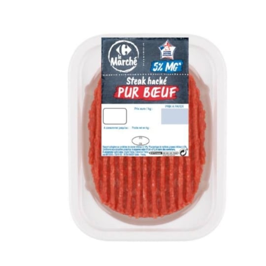 Steak haché pur bœuf 5% MG CARREFOUR LE MARCHE - 125g