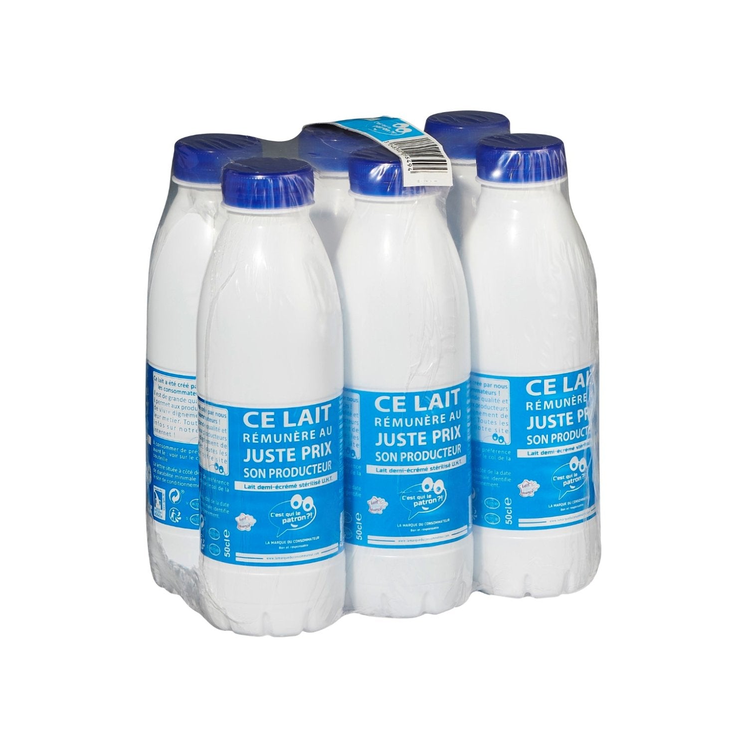 Lait Demi-Ecrémé UHT - C'EST QUI LE PATRON ?!  le pack de 6 bouteilles de 50 CL