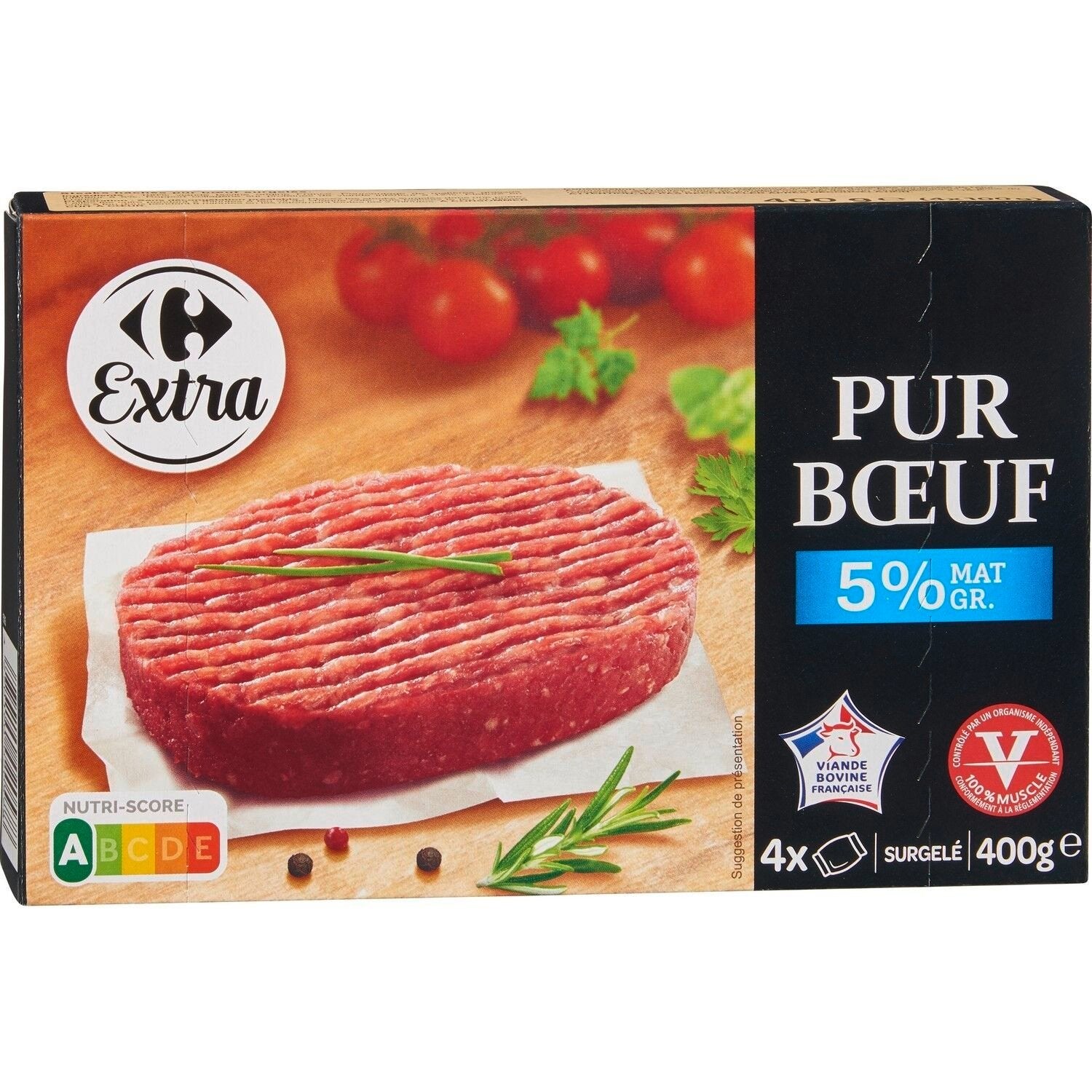 Steaks hachés pur bœuf 5% MG CARREFOUR EXTRA - 4 steaks de 100g