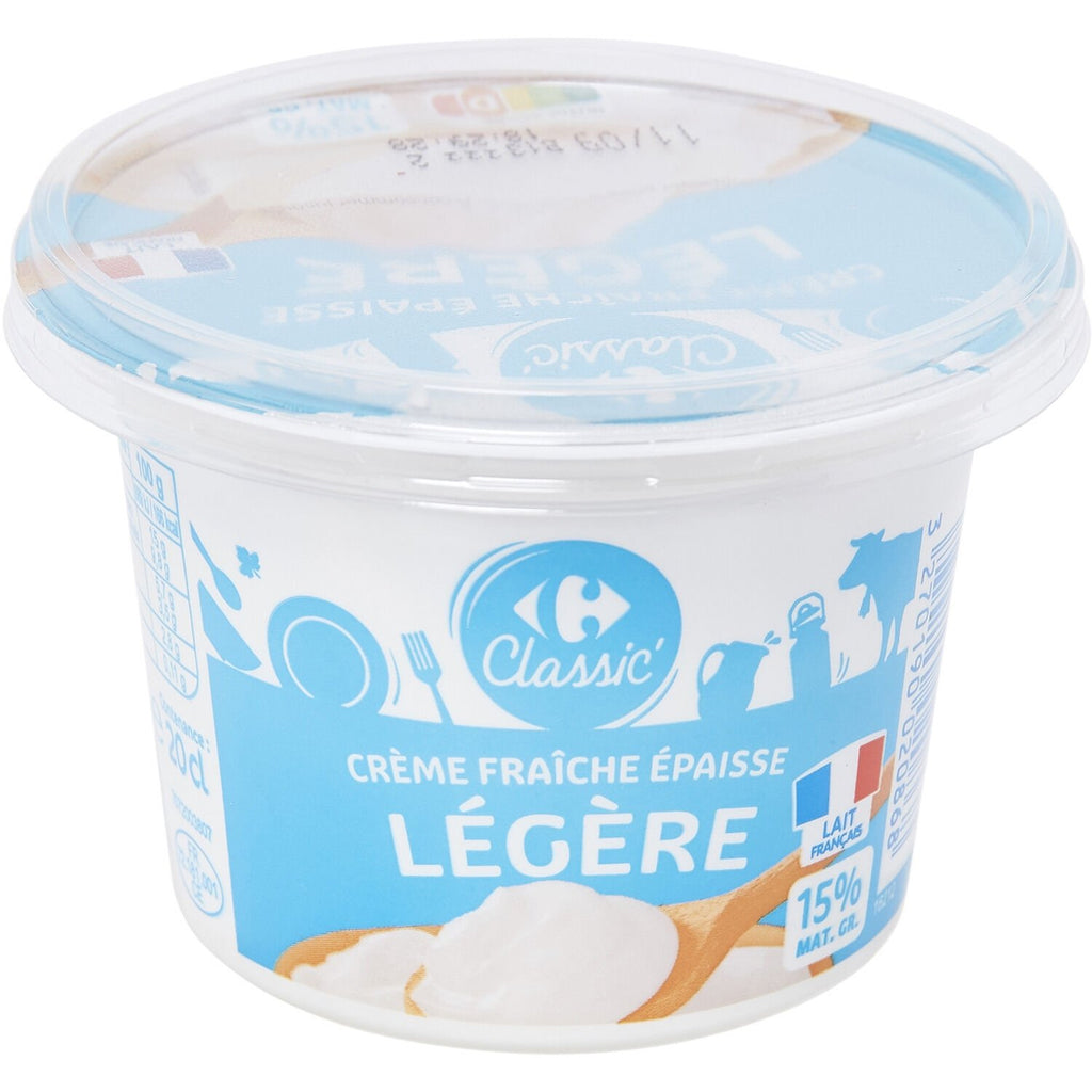 Crème Fraîche Epaisse Légère 15% Mat.Gr. CARREFOUR CLASSIC -  le pot de 199 G