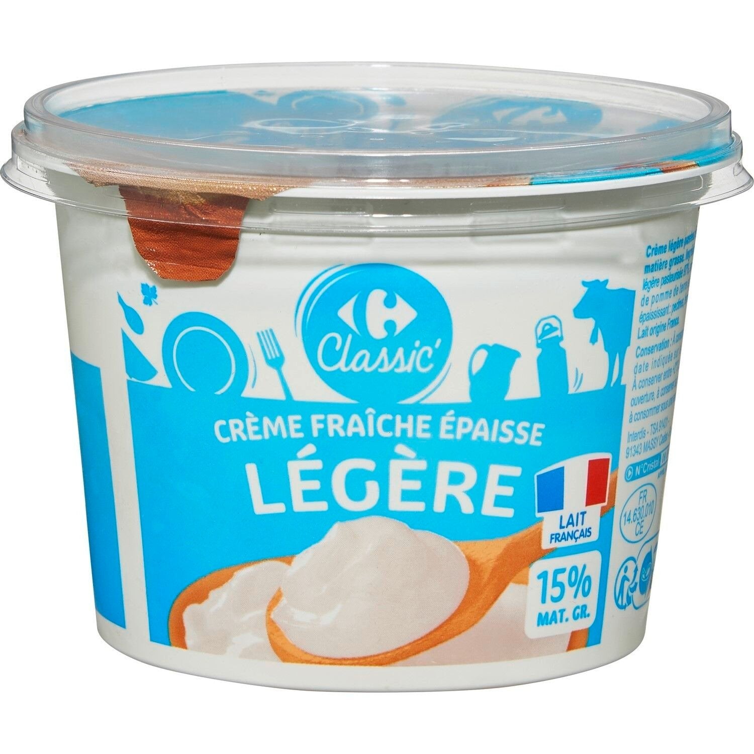 Crème Fraîche Épaisse Légère 15% Mg CARREFOUR CLASSIC - le pot de 497 G