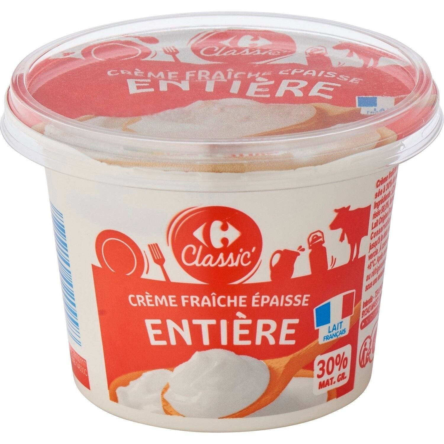 Crème Fraîche Entière Epaisse 30% Mat.Gr. CARREFOUR - Le pot de 196 G