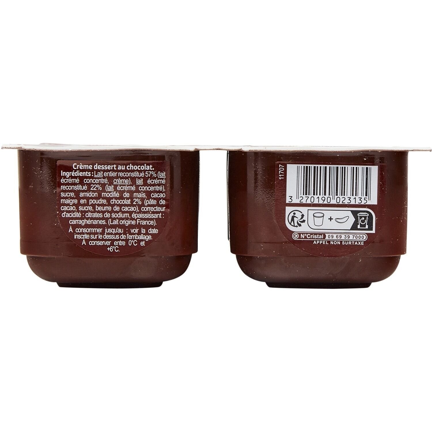 Crèmes dessert chocolat CARREFOUR CLASSIC -  les 4 pots de 125 G