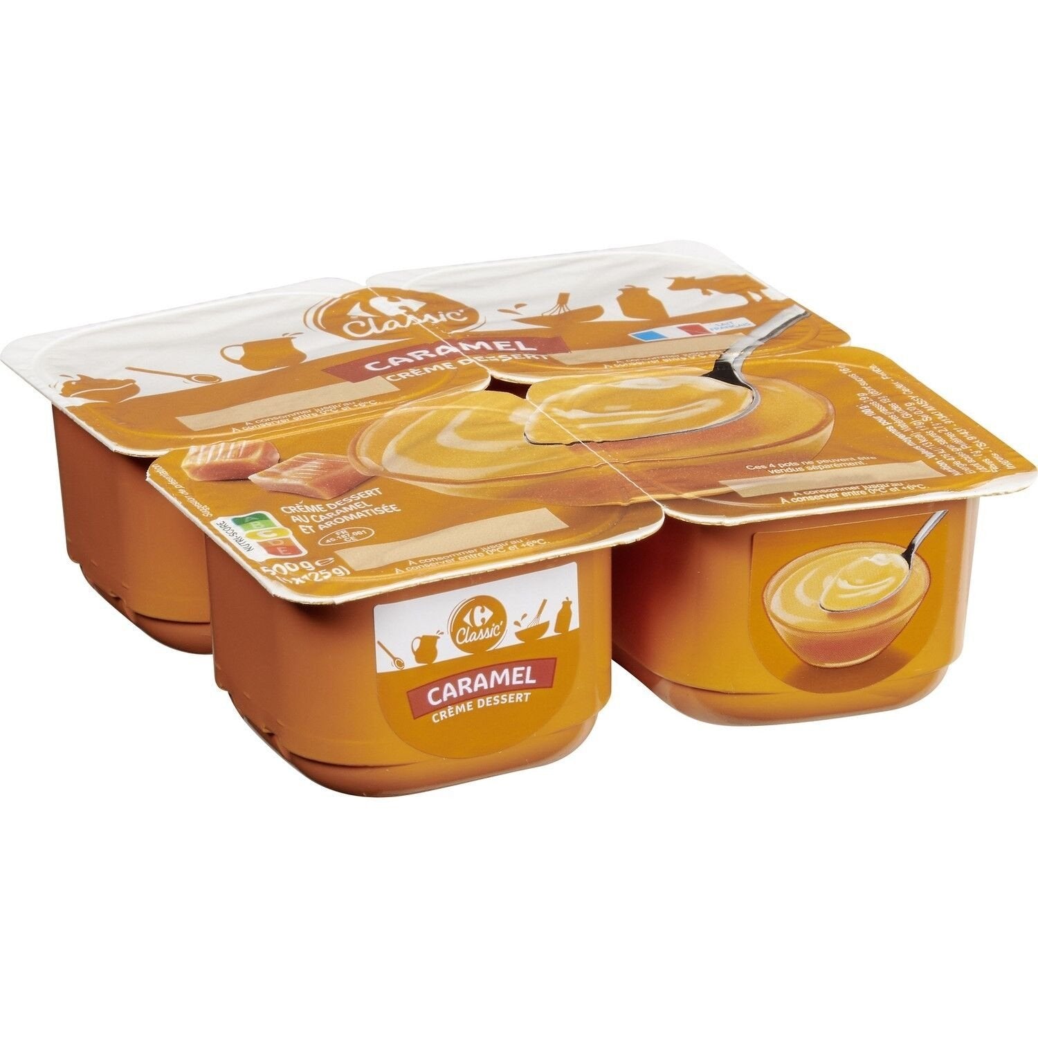 Crème dessert caramel CARREFOUR CLASSIC - Les 4 pots de 125 g