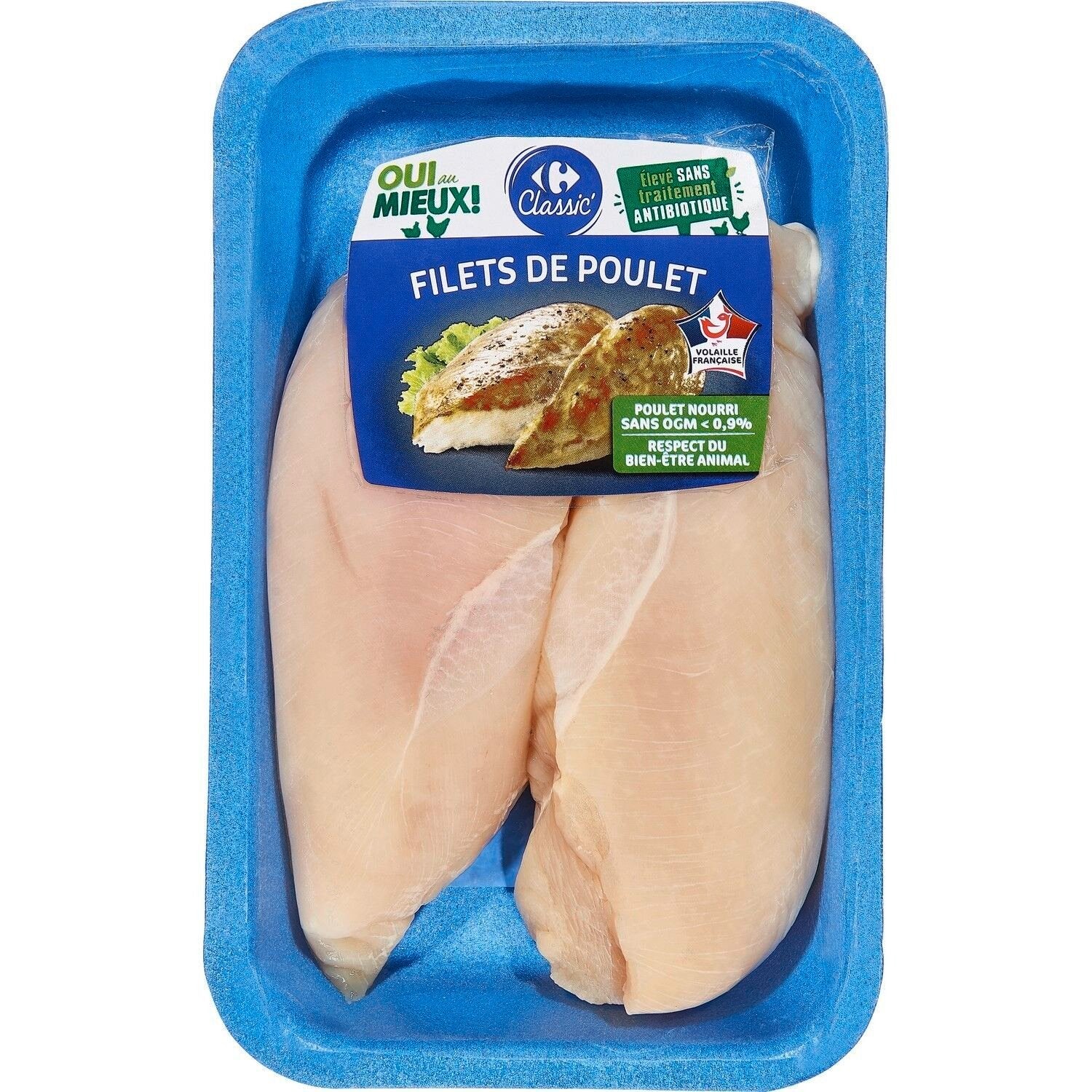Filets de poulet blanc - CARREFOUR CLASSIC - La barquette de 2 PCS - 310 G