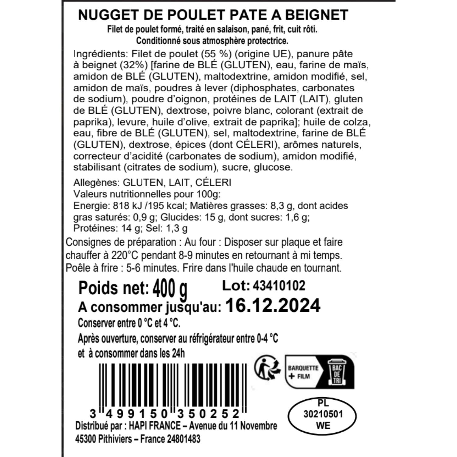 Viande de volaille : Nuggets de Poulet - 400g
