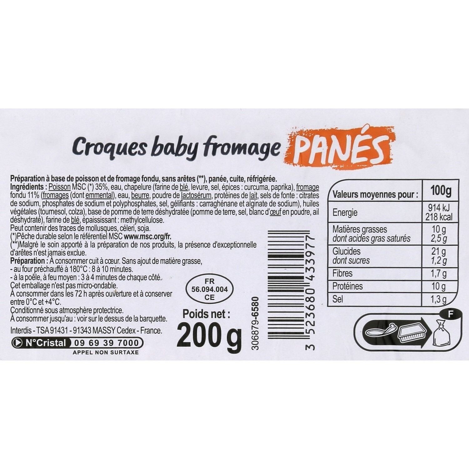 Croques baby MSC fromage panés CARREFOUR LE MARCHE - 200g