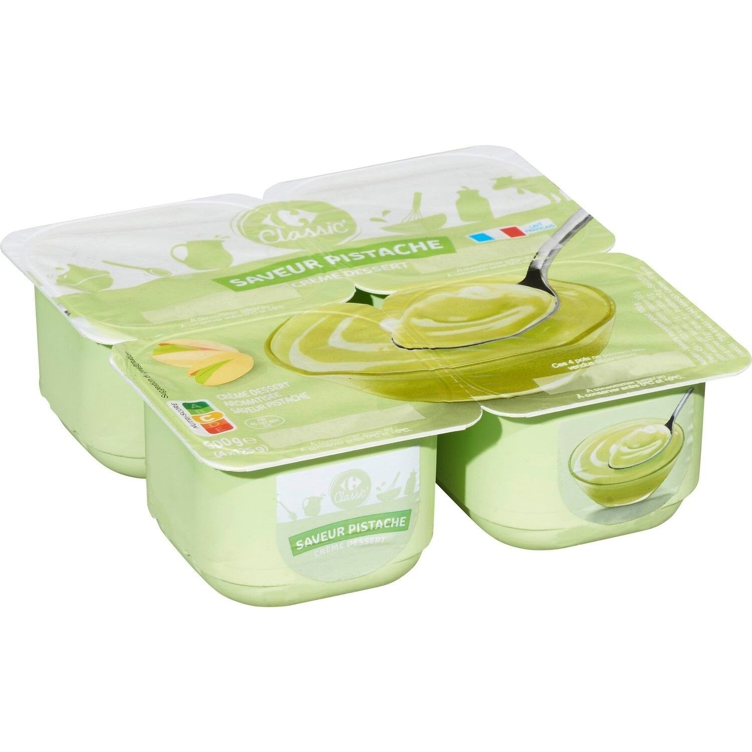 Crème dessert saveur pistache CARREFOUR CLASSIC - Les 4 pots de 125 G