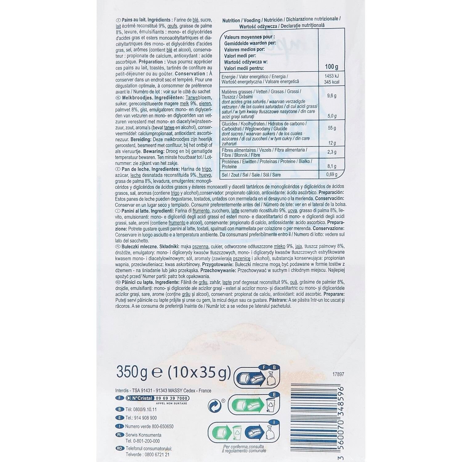 Pains au lait SIMPL - 10 pcs 35 g de chaques