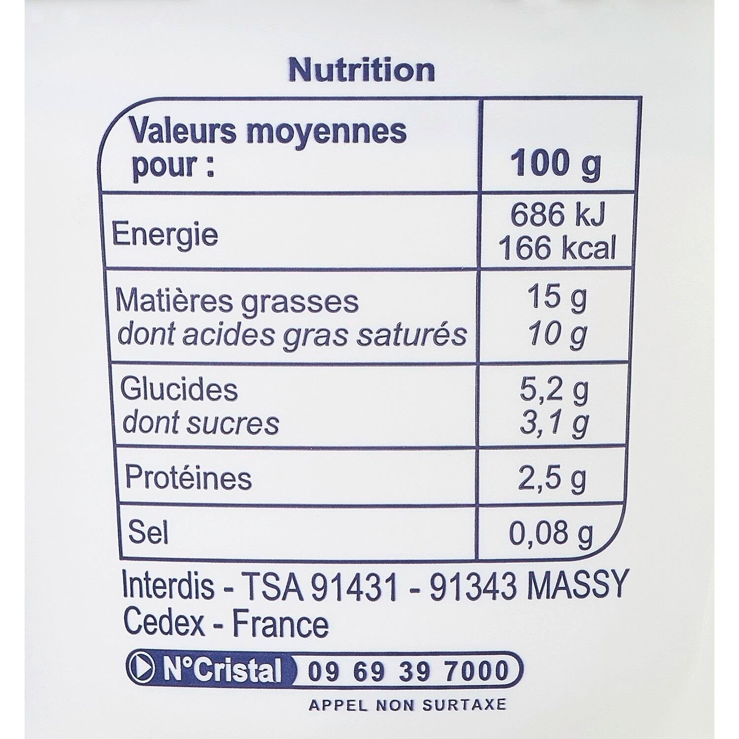 Crème Fraîche Légère 15% Mat.Gr. CARREFOUR - le pot de 50 G
