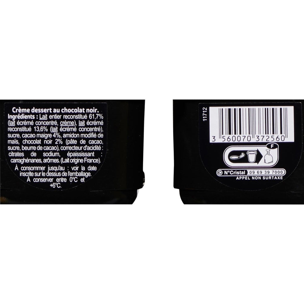 Crème dessert chocolat noir CARREFOUR CLASSIC - 4 pots de 125 G