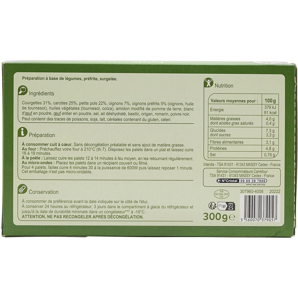 Palets courgettes et petits légumes CARREFOUR EXTRA - la boite de 8 - 300 g