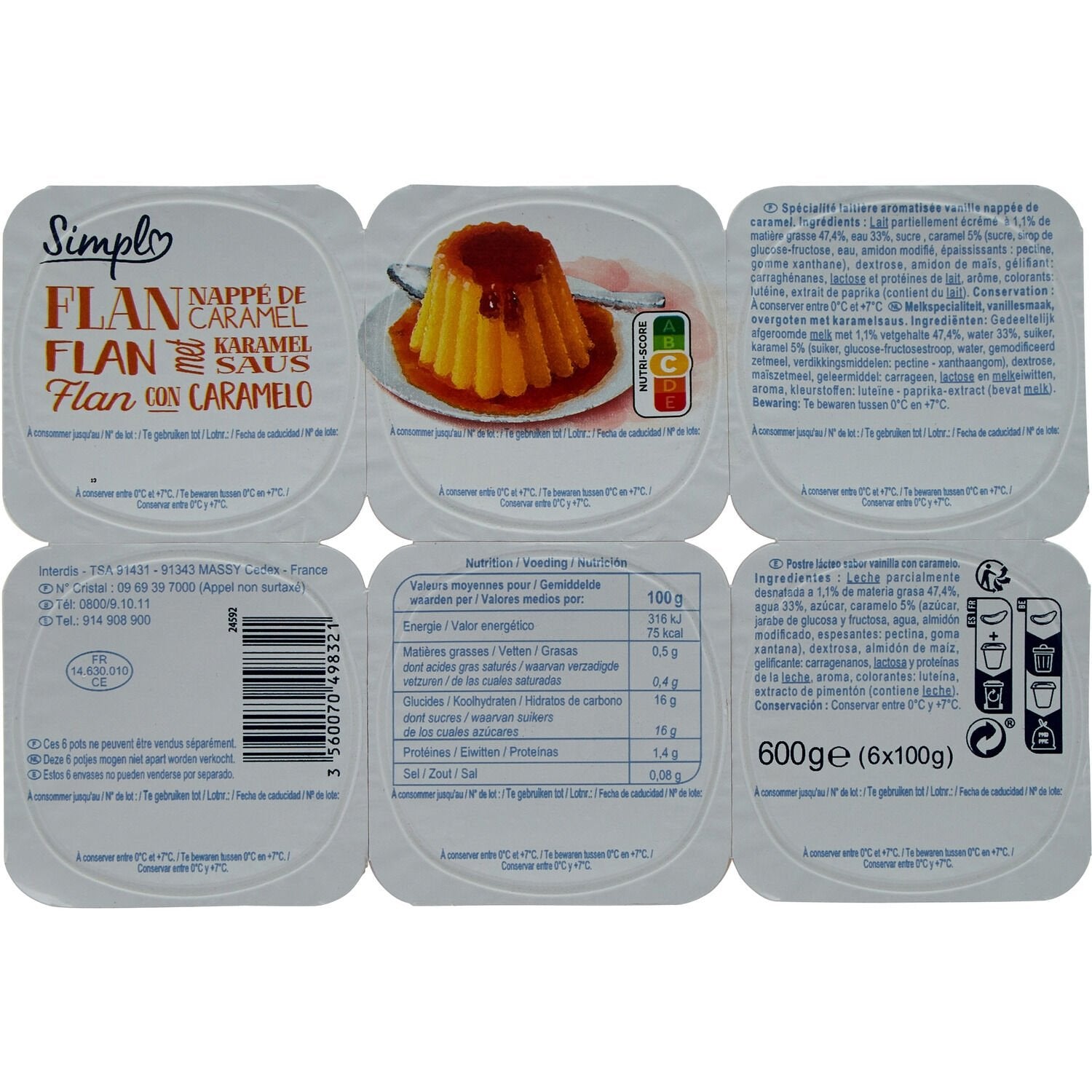 Desserts flan nappé caramel SIMPL - Les 6 pots de 100 G