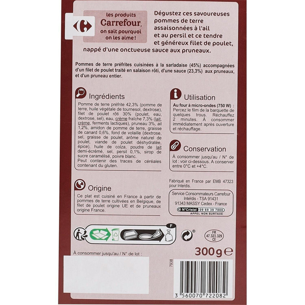 Plat cuisiné poulet pommes de terre CARREFOUR la barquette de 300g