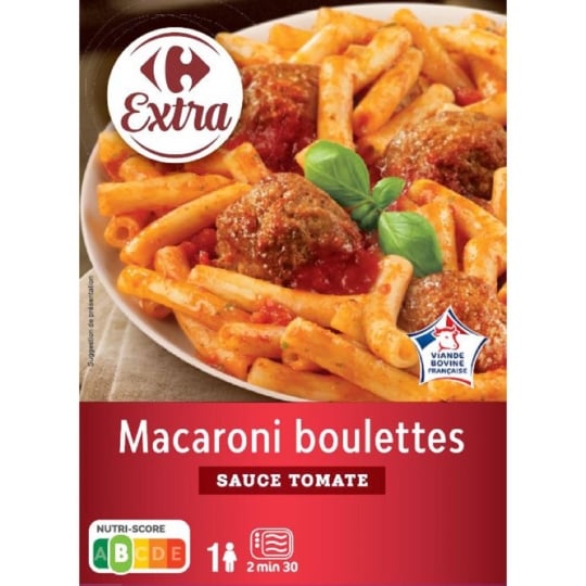 Plat cuisiné macaroni boulettes de viande CARREFOUR 280 g
