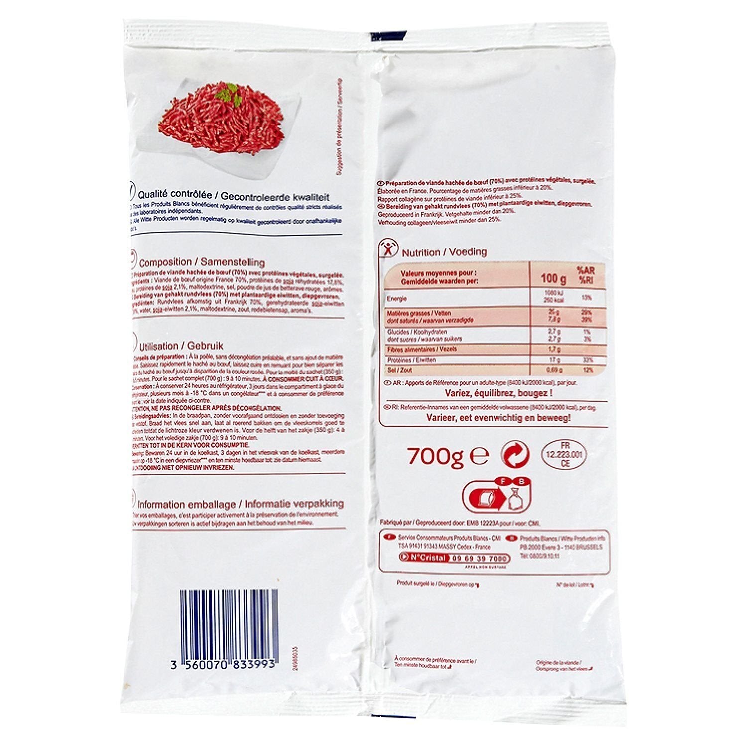 Haché au bœuf 20% MG - sachet de 700g