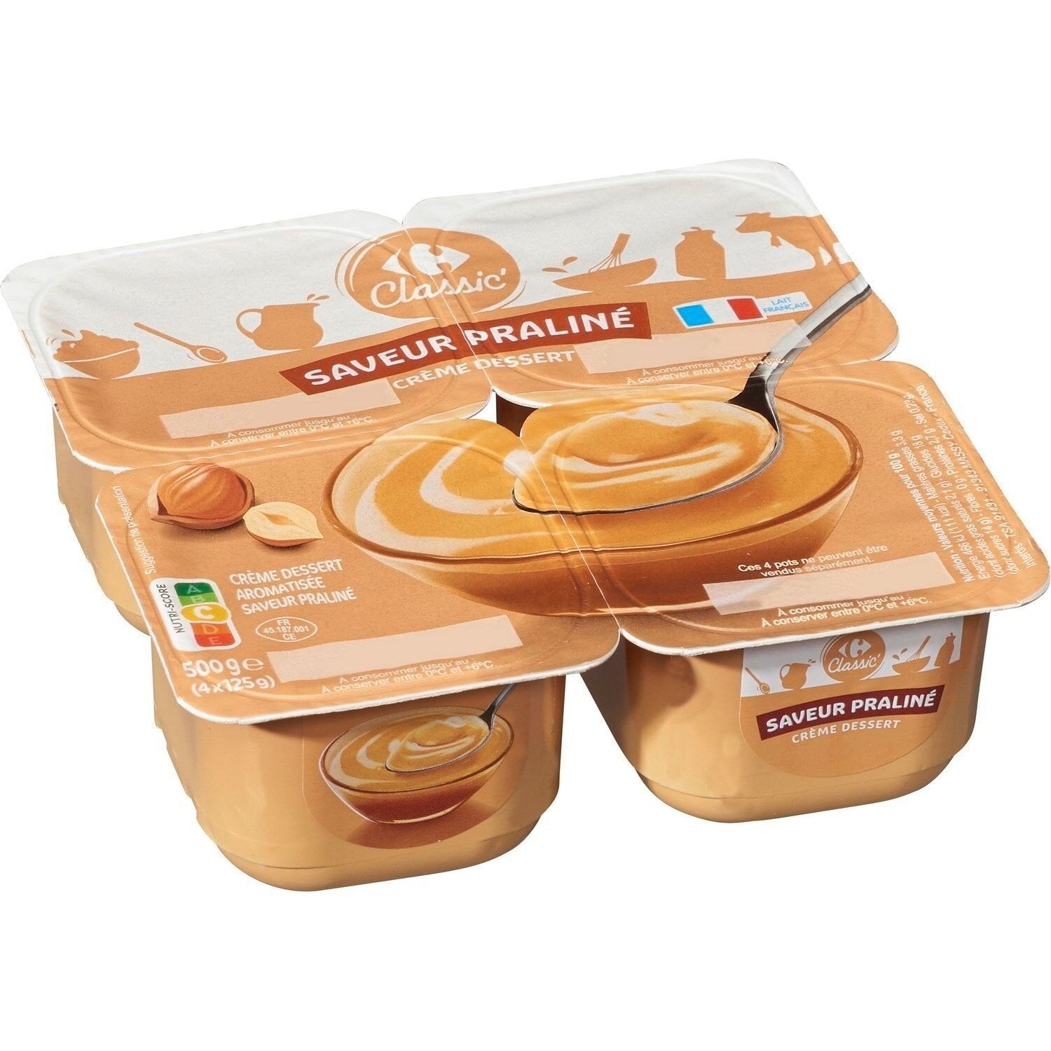 Crème dessert saveur praliné CARREFOUR - Les 4 pots de 125 G