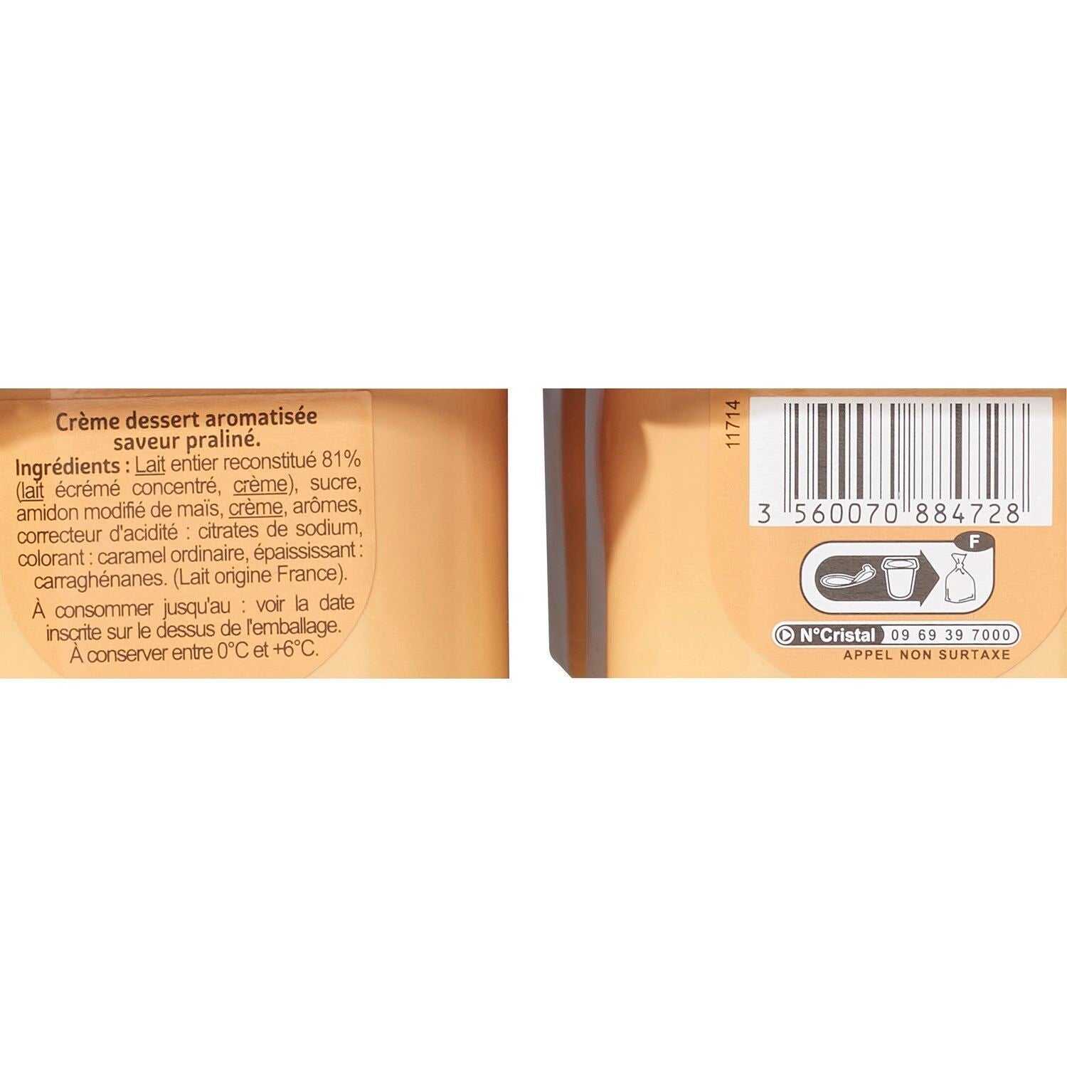 Crème dessert saveur praliné CARREFOUR - Les 4 pots de 125 G