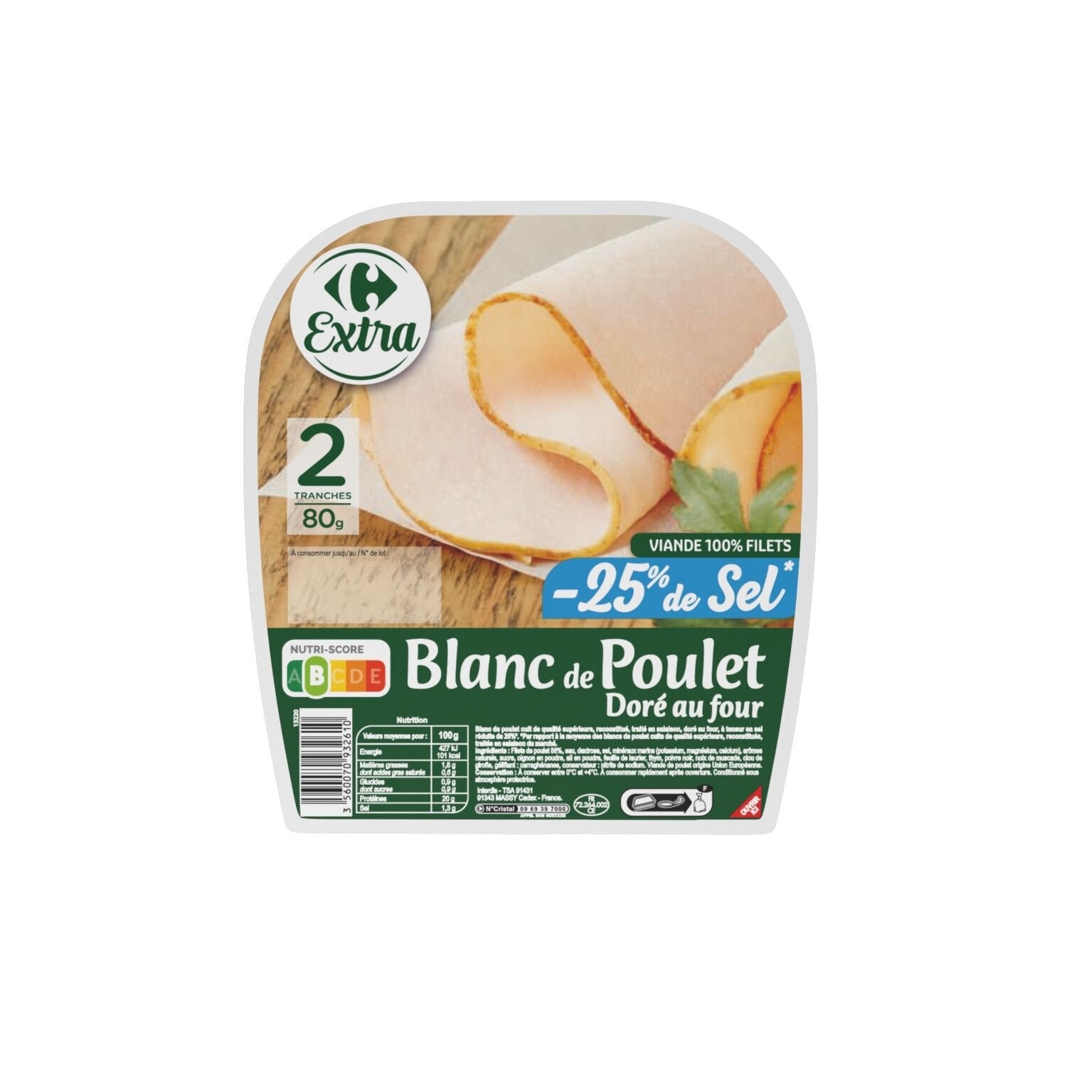 Blanc de poulet réduit en sel CARREFOUR EXTRA - 80g
