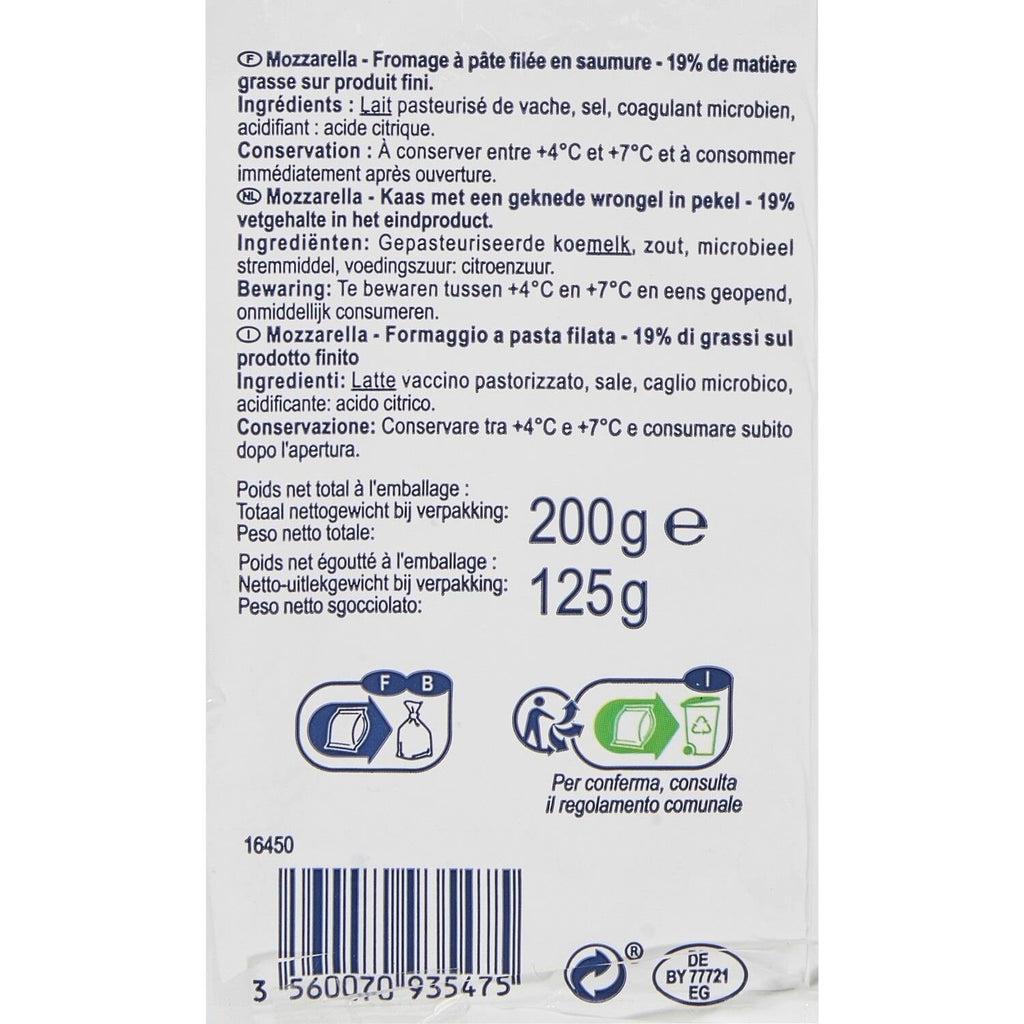 Mozzarella SIMPL -  Le sachet de 125 G