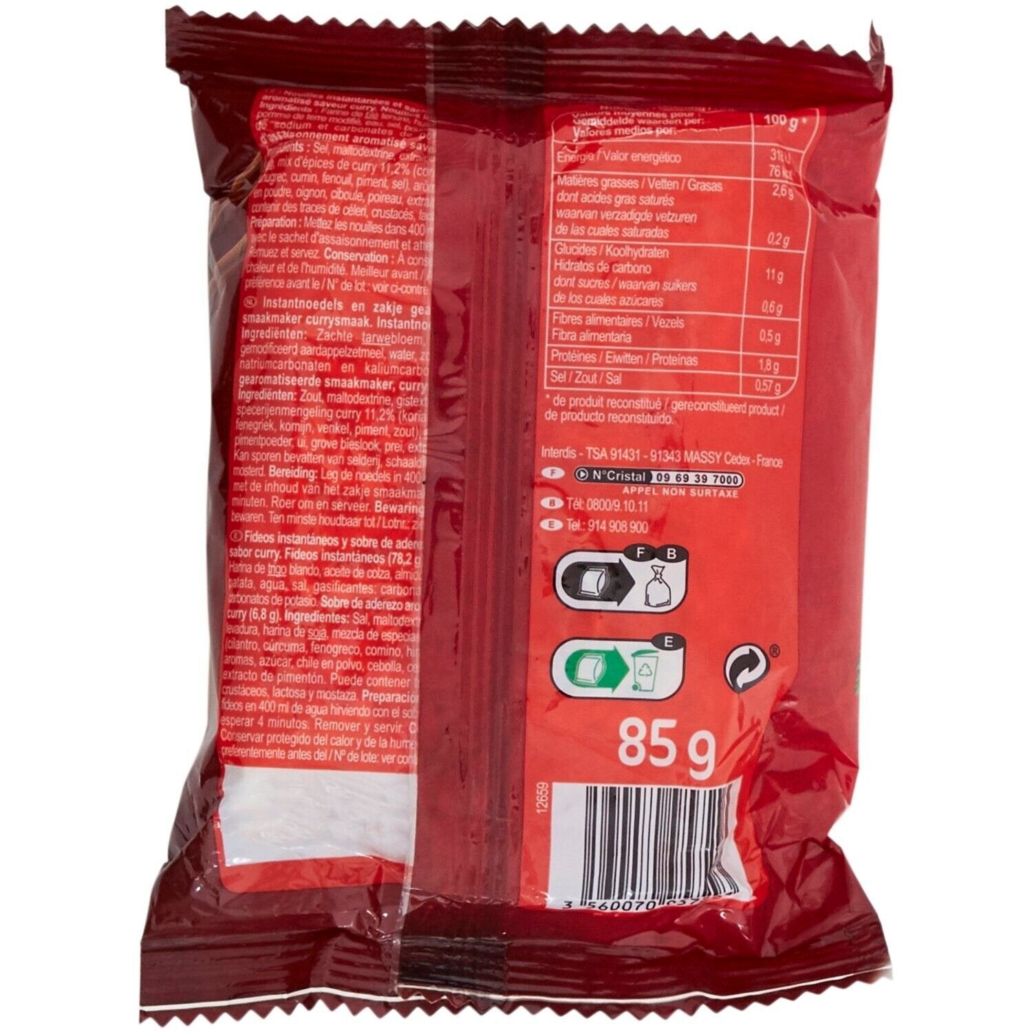Nouilles instantanées saveur curry CARREFOUR le sachet de 85g