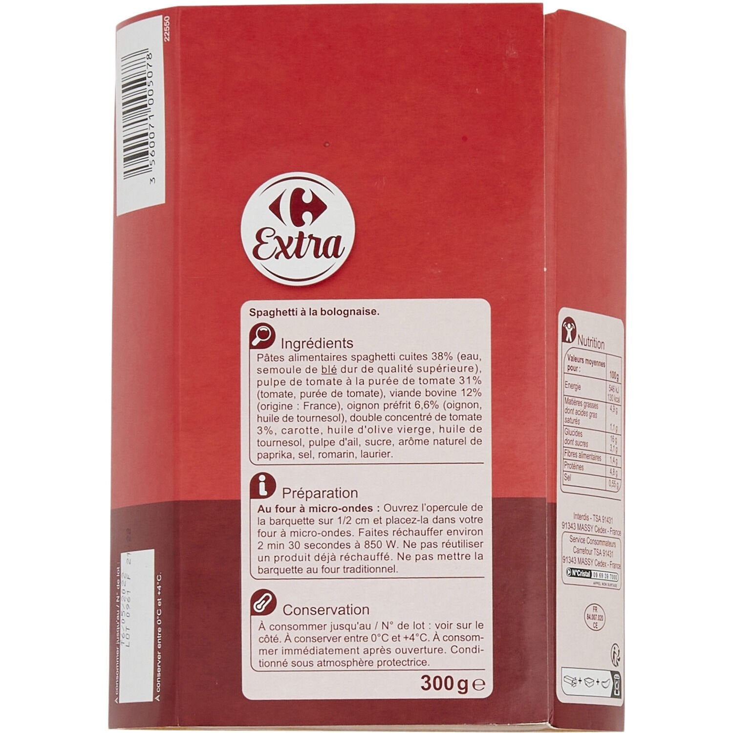 Plat cuisiné spaghetti à la bolognaise CARREFOUR 300 g