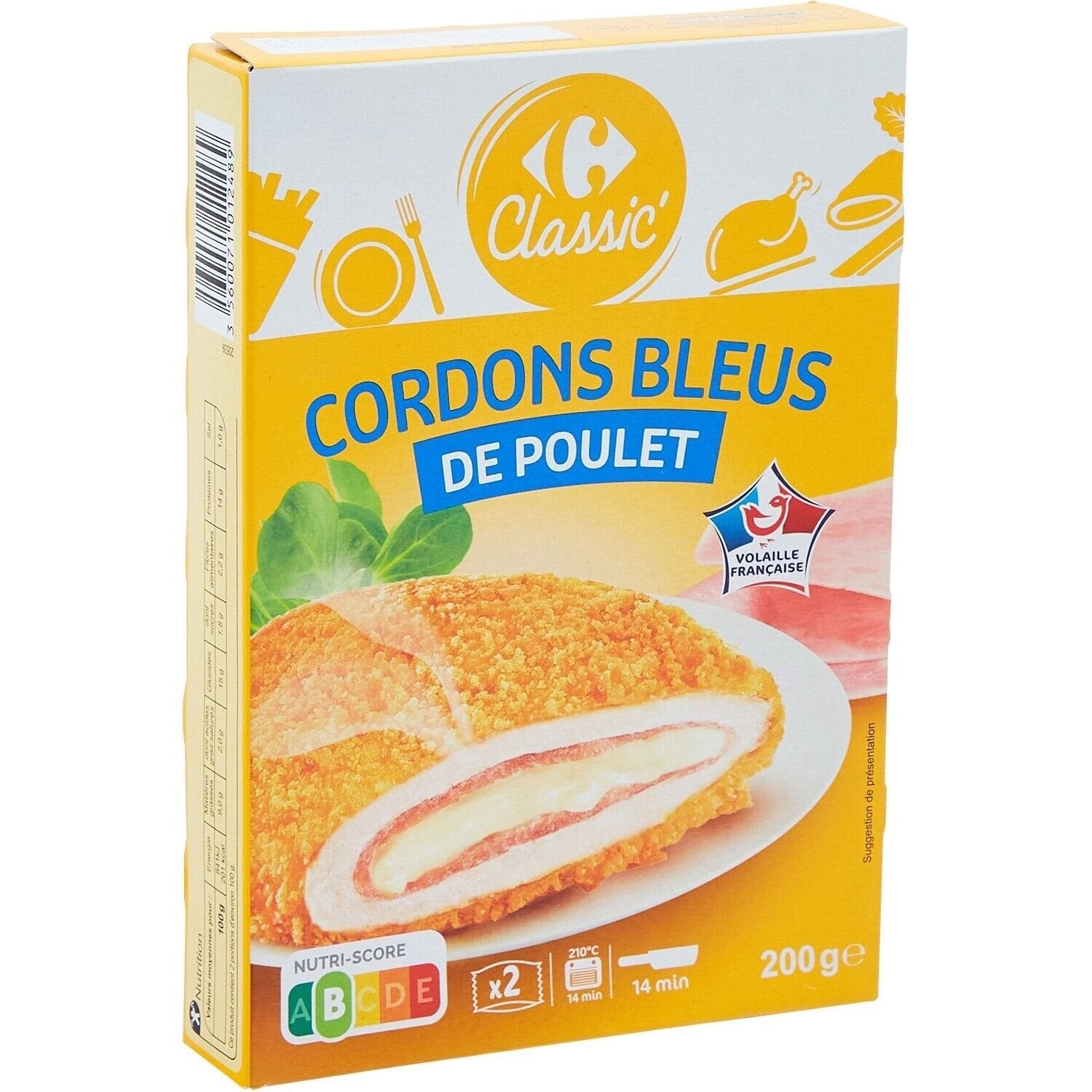 Cordons bleus de poulet - CARREFOUR CLASSIC - La boite de 2 PCS - 200 G
