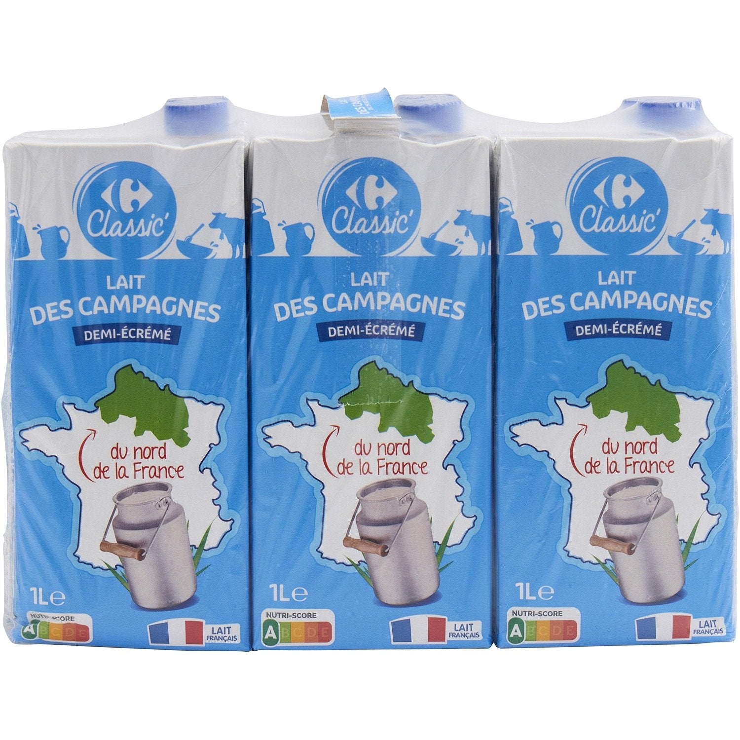 Lait Demi-Ecrémé des Campagnes - CARREFOUR CLASSIC - le pack de 6 briques de 1 L