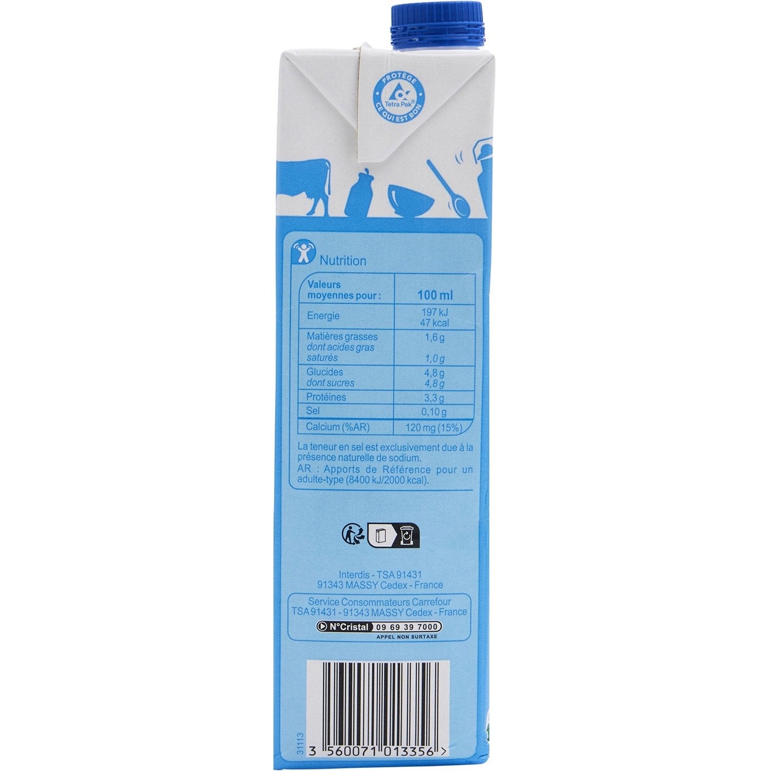 Lait Demi-Ecrémé des Campagnes - CARREFOUR CLASSIC - le pack de 6 briques de 1 L