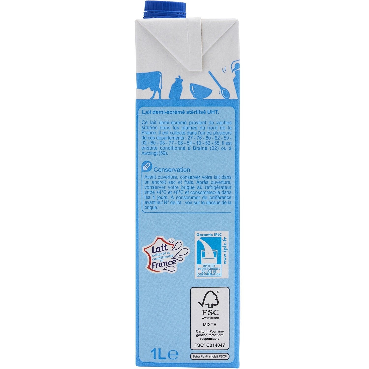 Lait Demi-Ecrémé des Campagnes - CARREFOUR CLASSIC - le pack de 6 briques de 1 L