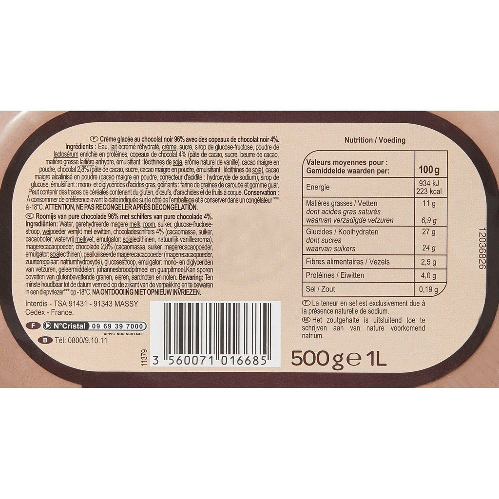 Glace chocolat noir CARREFOUR EXTRA - le bac de 500g