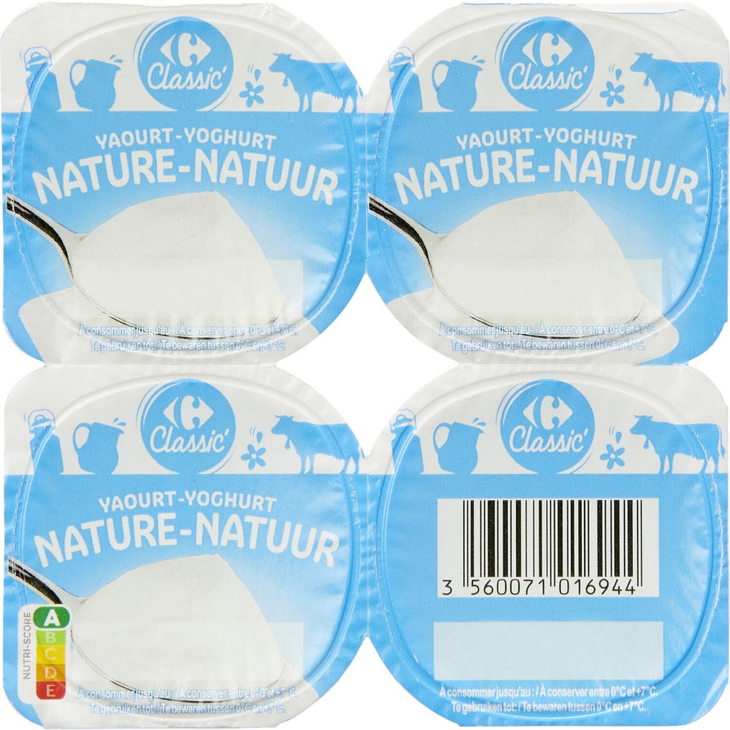 Yaourts Nature nature CARREFOUR CLASSIC - les 4 pots de 125 G