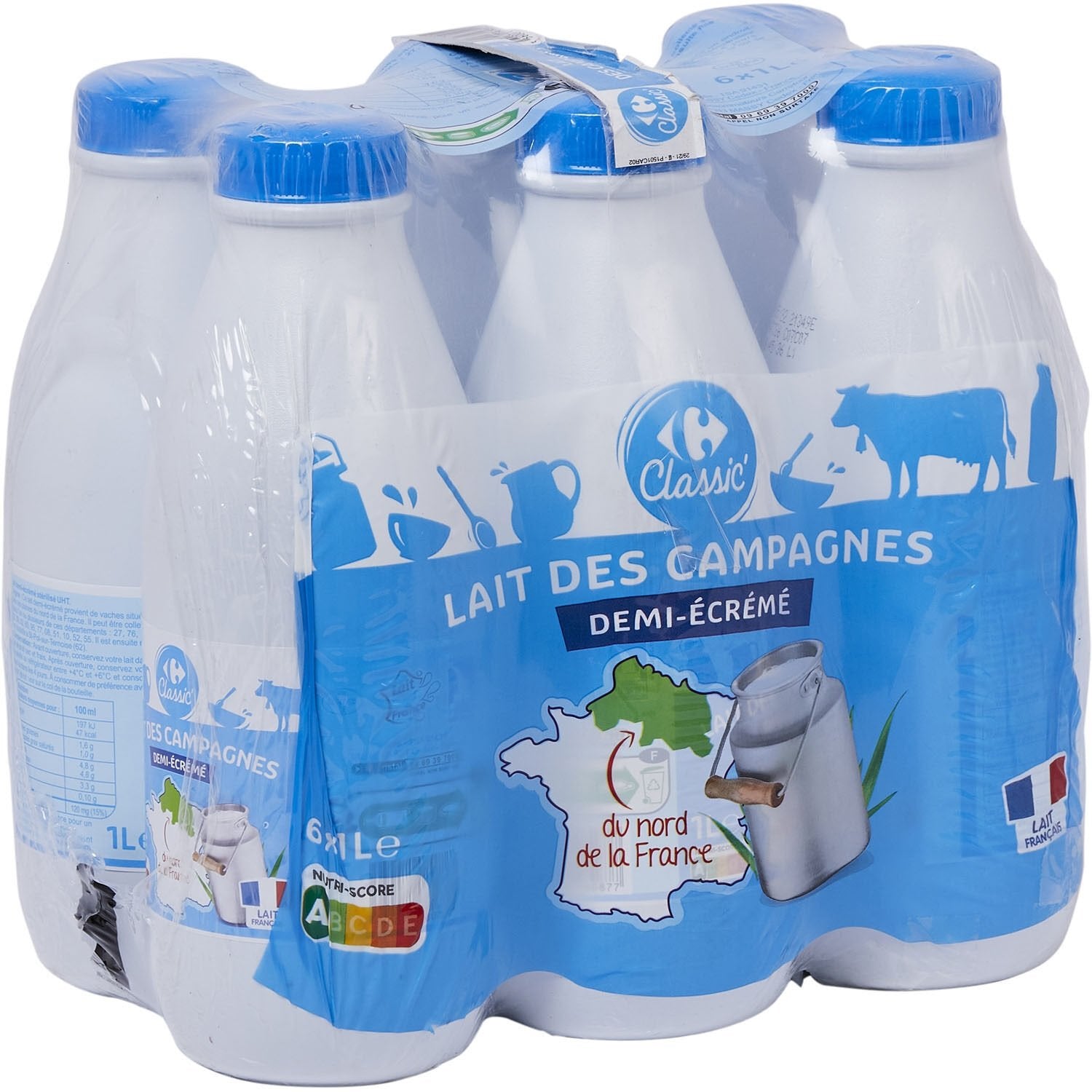 Lait Demi-Ecrémé Demi-Ecreme de nos campagnes CARREFOUR CLASSIC - le pack de 6 bouteilles de 1 L