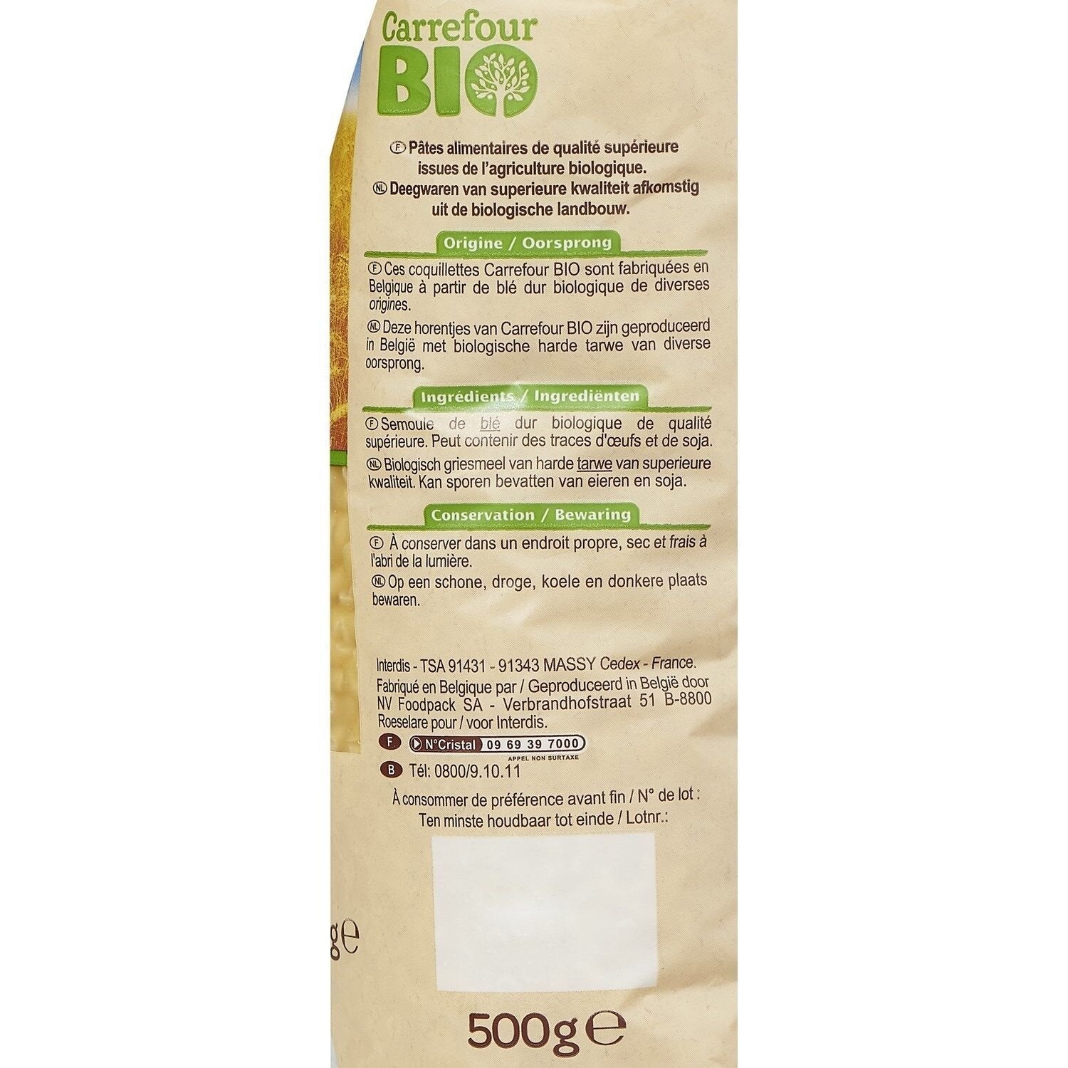 Pâtes coquillettes bio CARREFOUR BIO 500g