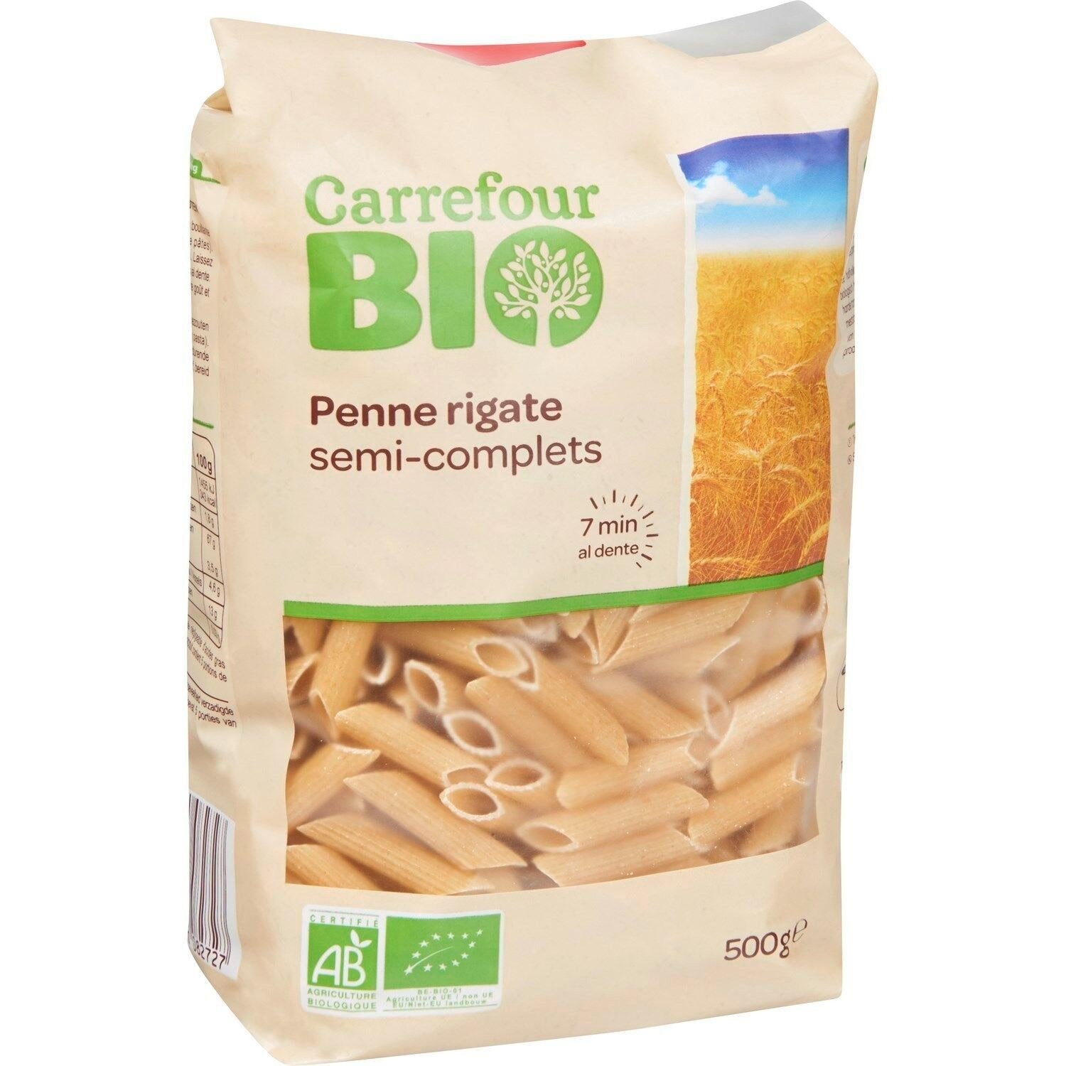 Pâtes penne rigate semi-complet bio CARREFOUR BIO 500g