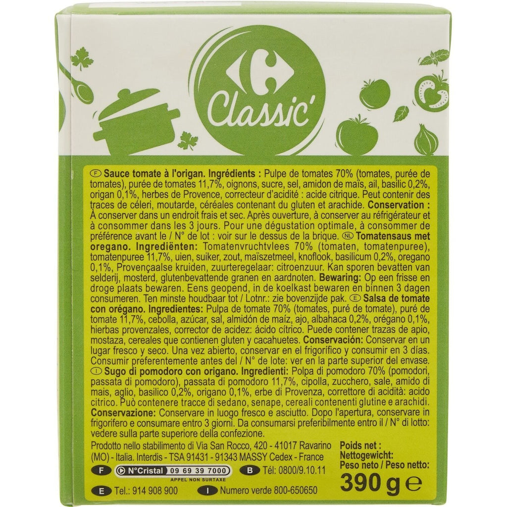 Sauce tomate origan CARREFOUR CLASSIC 390g
