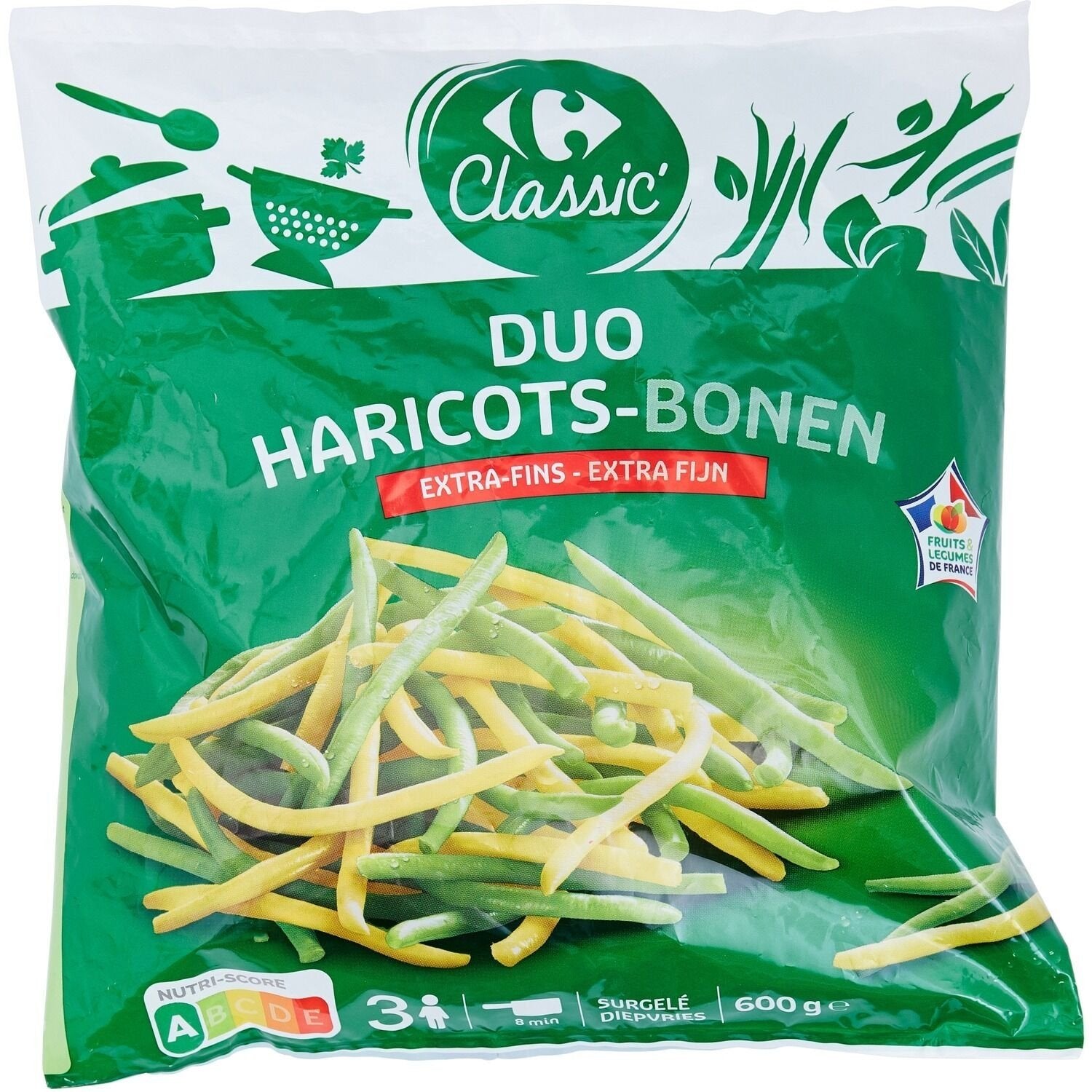 Haricots duo extra-fins CARREFOUR CLASSIC - le paquet de 600g