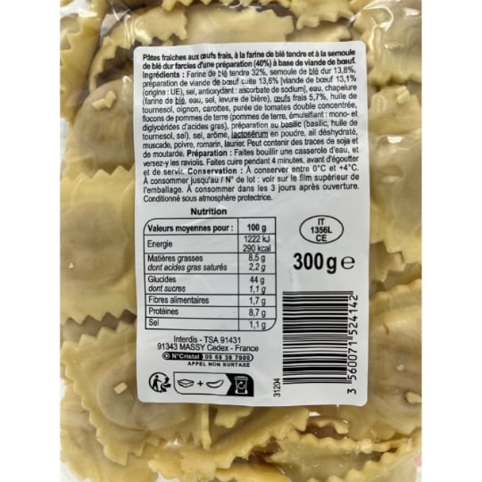 Pâtes fraîches ravioli bœuf CARREFOUR EXTRA 300g
