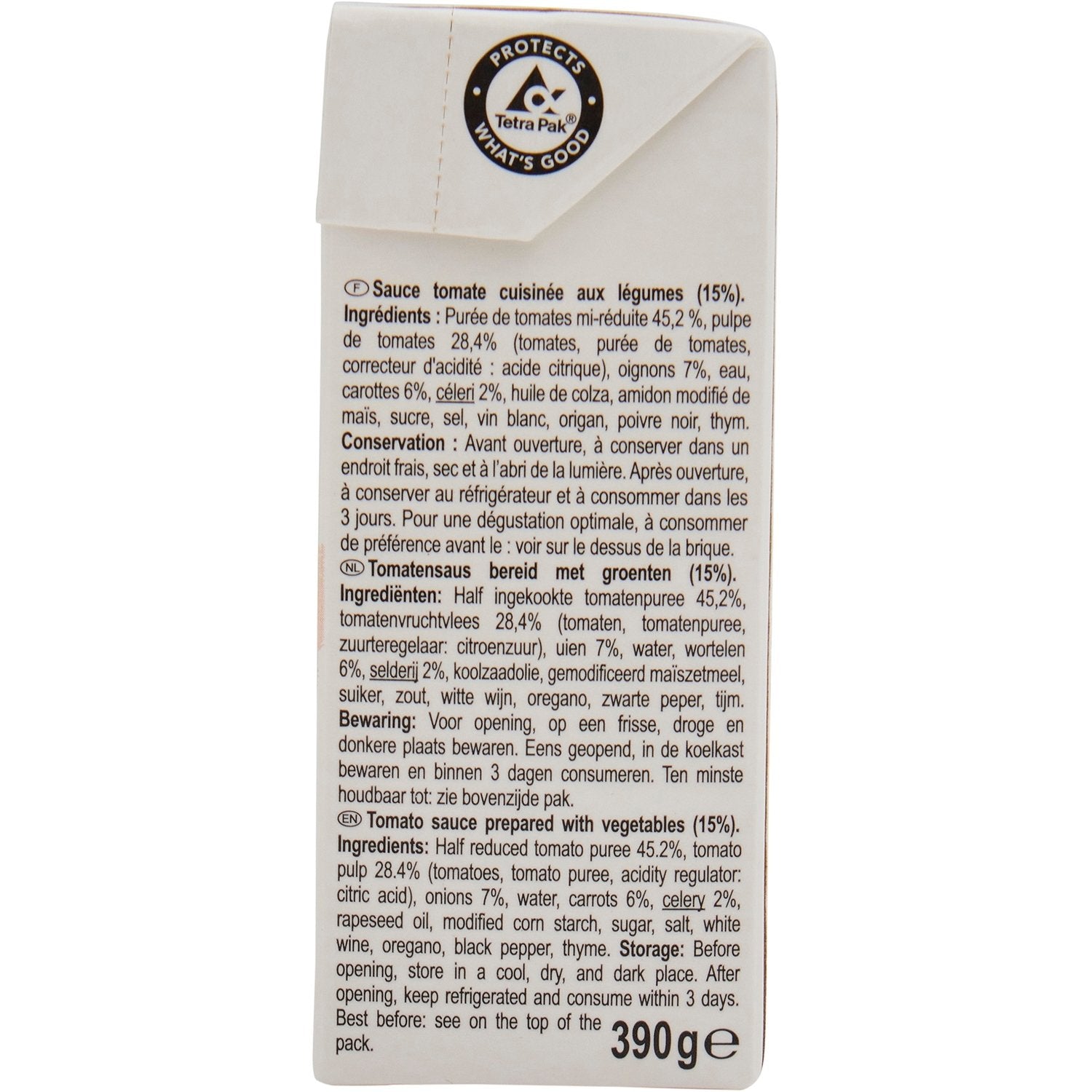 Sauce tomate cuisinée aux légumes SIMPL 390g