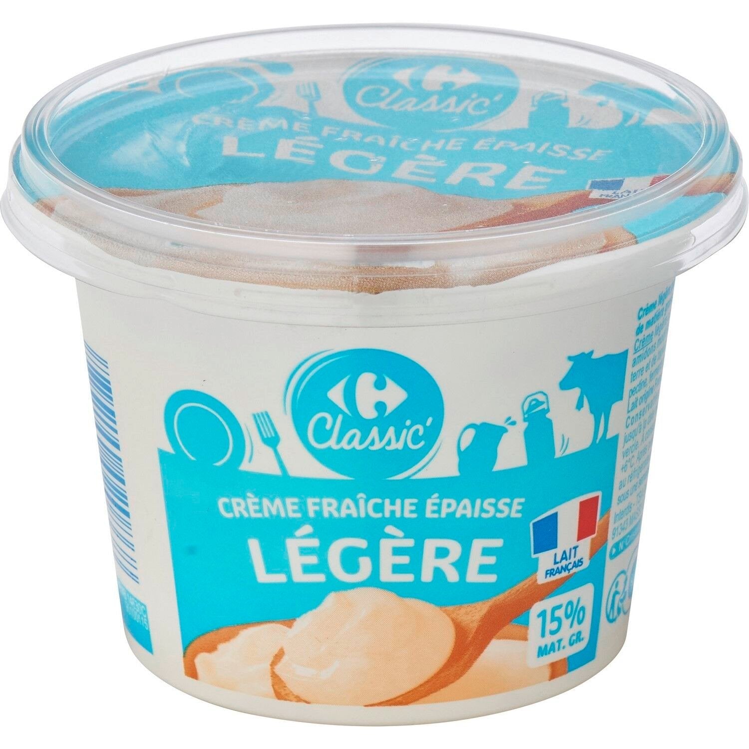 Crème Fraîche Epaisse Légère 15% Mat.Gr. CARREFOUR CLASSIC' le pot de 199g